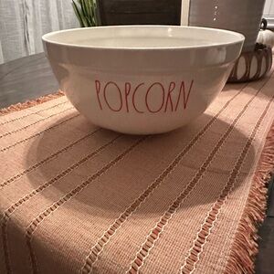 Rae Dunn White Popcorn Bowl with Red Lettering